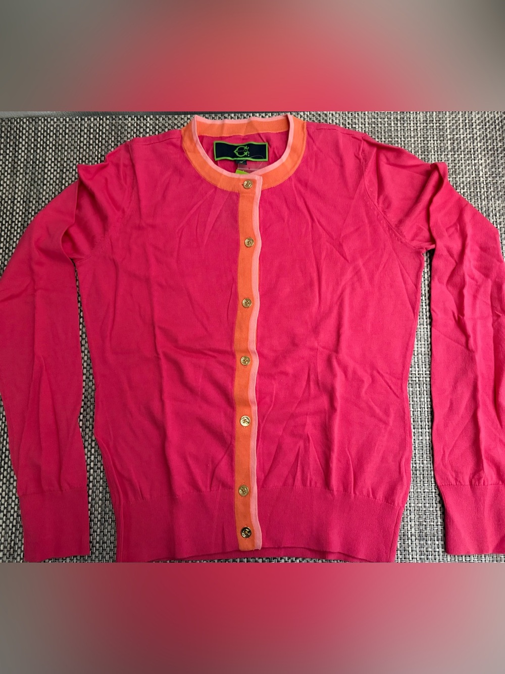C. Wonder Pink & Coral Short-Sleeve Cardigan with Gold Buttons